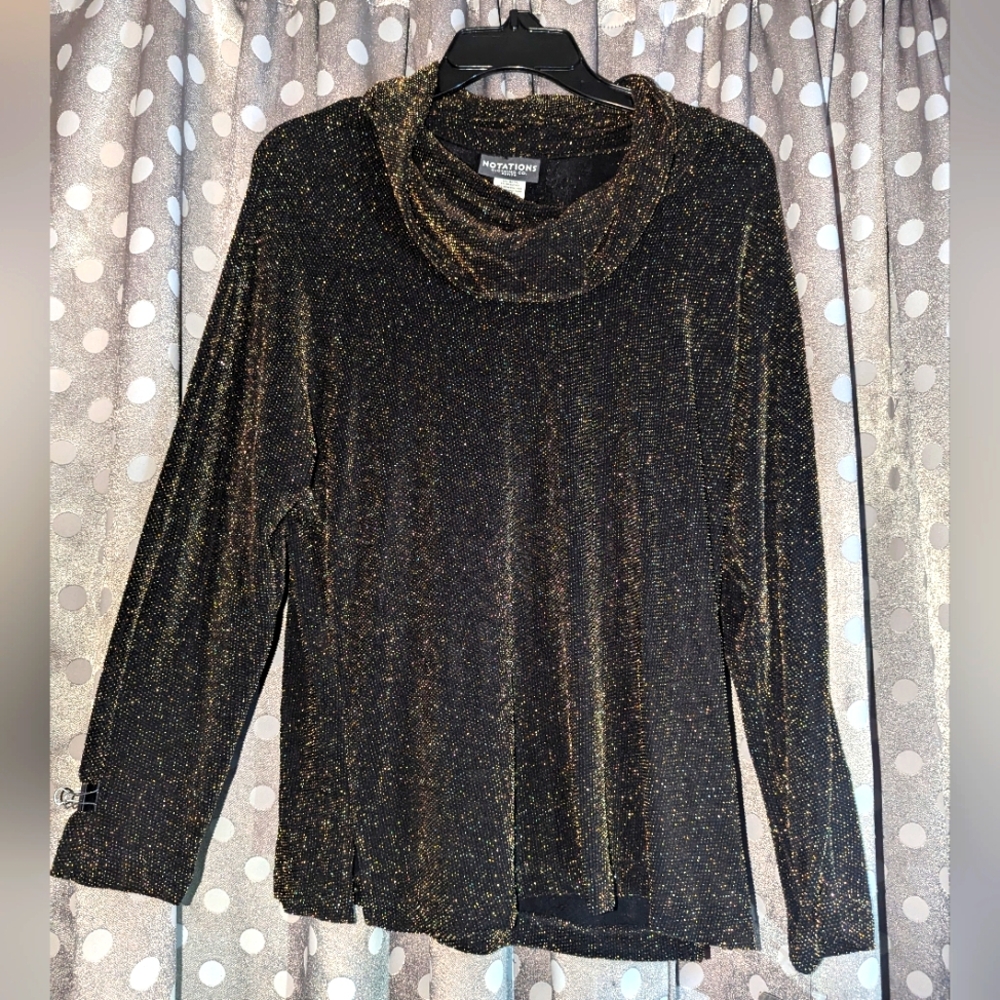 NOTATIONS Stretch Black & Gold Metallic Vintage Turtleneck L NWT